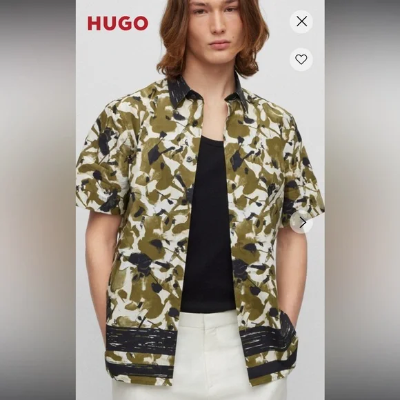 HUGO BOSS RELAXED-FIT SHIRT IN ABSTRACT FLORAL-PRINT COTTON POPLIN Size L - NWT - Picture 2 of 5